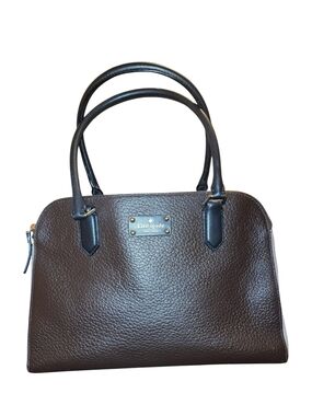 kate spade Brown and Tan Pebbled Leather Dome Satchel with Black Handles